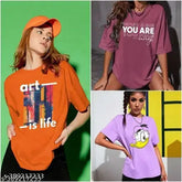 Oversized cotton blend printed tee for women - trendy style, short sleeves, S-XL sizes
