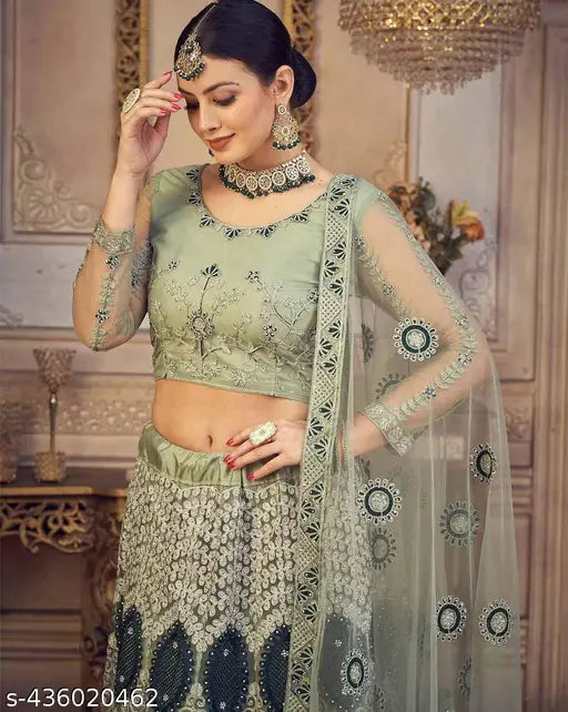 Banarasi lehenga, embroidered free size with unstitched blouse and dupatta, Indian designer wedding wear