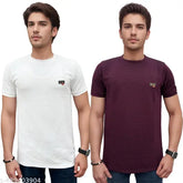 WhiteWine Cotton Blend Polycotton Round Neck T-Shirt Pack of 2 - Soft, breathable, and comfortable, double stitching for durability. Regular fit, suitable for all body types. Solid color design, branded by CAIMBROS, fully made in India