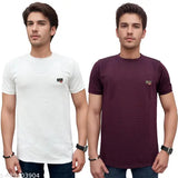 WhiteWine Cotton Blend Polycotton Round Neck T-Shirt Pack of 2 - Soft, breathable, and comfortable, double stitching for durability. Regular fit, suitable for all body types. Solid color design, branded by CAIMBROS, fully made in India