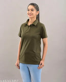 Stylish cotton collar t-shirt for women & girl, solid design with short sleeves, India-made fashion clothing