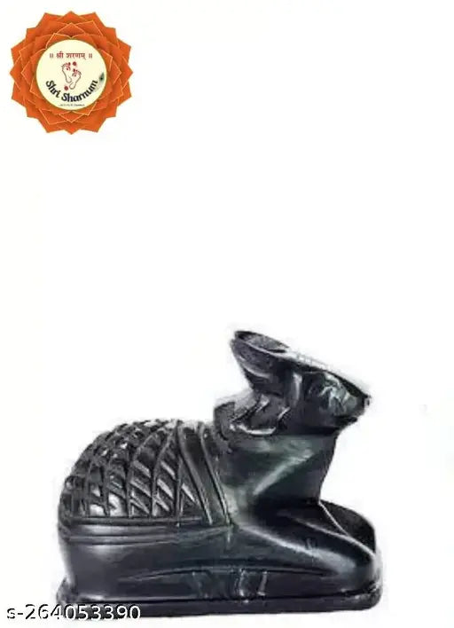 Black Marble Nandi Idol, symbolizing wealth & harmony, handmade in India (1 inch)