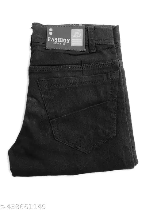 Black cotton jeans for men, slim fit, trendy style, regular use, Indian origin