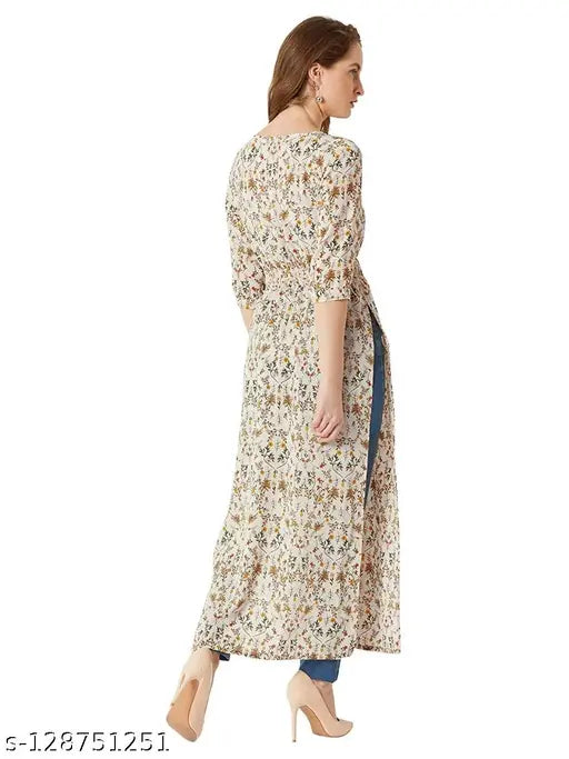 Multicolor polyester maxi top with tie-up tassel detailing, side and front slit, western style for women