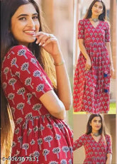 Maroon flower print rayon kurti for women, short-sleeved ethnic wear in sizes XS-XXXL