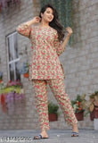 Rayon printed nightsuit, style hub women's pyjamas with three-quarter sleeves, size S-XXL