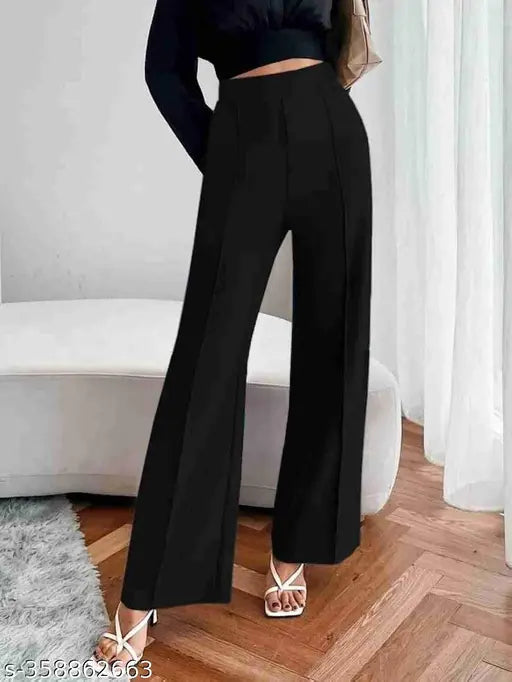 Casual black polyester-blend pant, solid design, men's 38" waist size, India-made fashion item