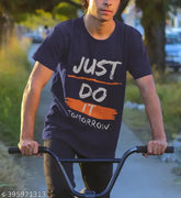 Imperial Navy Blue super soft casual t-shirt with printed design, 100% cotton, short sleeves, regular fit, durable and breathable fabric, bio washed, 'Just Do It Tomorrow' message, India origin