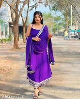 Georgette 3pc set kurti for women - sleeveless, printed with dupatta and bottomwear, size S (36in bust, 12in shoulder), India origin