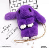 Soft synthetic rabbit sling bag with self-design net pattern, perfect for casual outings, pack 1 (length: 10 in, width: 10 in, height: 10 in). Removable shoulder strap and suitable for small essentials. Realistic eyes and long flexible ears enhance its cute appeal. Ideal for girls. Made in India