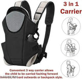 Adjustable black-cream kidsify baby bag, polyester kangaroo style carrier with safety belt and honeycomb texture