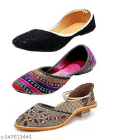 Embellished textile mojaris, set of 3 womens slip-on bellies sandals from India