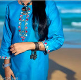 Woolen winter kurti for women & girls, solid design, three-quarter sleeves, Indian handcrafted embroidery for cold season wear