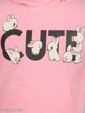 Pink cotton blend Lazy Shark hooded sweatshirt for girls with printed design, suitable for 2-8 years