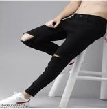 Men's black denim stretchable jeans, high-quality and stylish for casual wear. Black jeans 28, 30, 32, 34 available in various sizes. Full length, slim fit, and ankle length design from VYESH