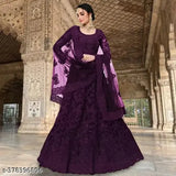 New fashion net embroidered lehenga choli & dupatta set, semi-stitched (42waist, 44length), Indian origin
