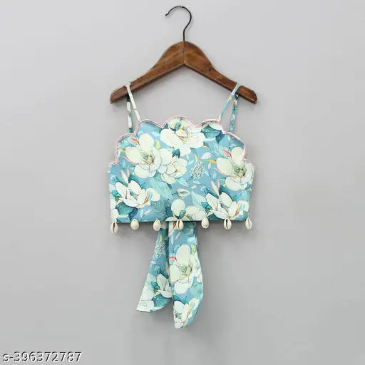 Art Silk floral printed sleeveless lehenga choli for kids, vibrant and stylish Indian wear for festivals or celebrations
