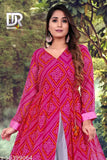 Georgette print kurta & palazzos with fancy latkan up, rayon fabric, 3/4 sleeves, size M-XXL