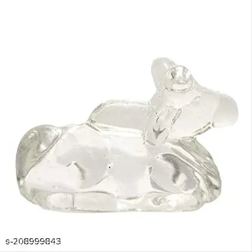 Crystal Sphatik Nandi Idol Statue (40gm), transparent, from Haridwar - Detailed depiction of Nandi, vehicle of God Shiva
