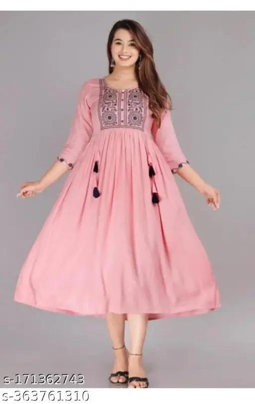 Premium peach rayon kurti, single solid pattern, three-quarter sleeves, women's fashion, Indian designer wear