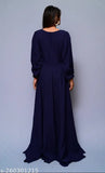 Indian-made solid crepe cross gown nakab party wear, long sleeves, size XS-XXXXL