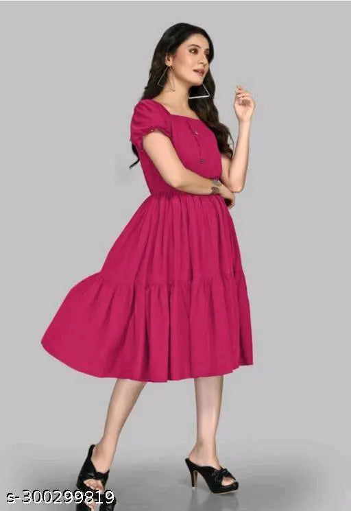 Pretty pink rayon party dress, solid net design, various sizes S-XXL, Indian origin