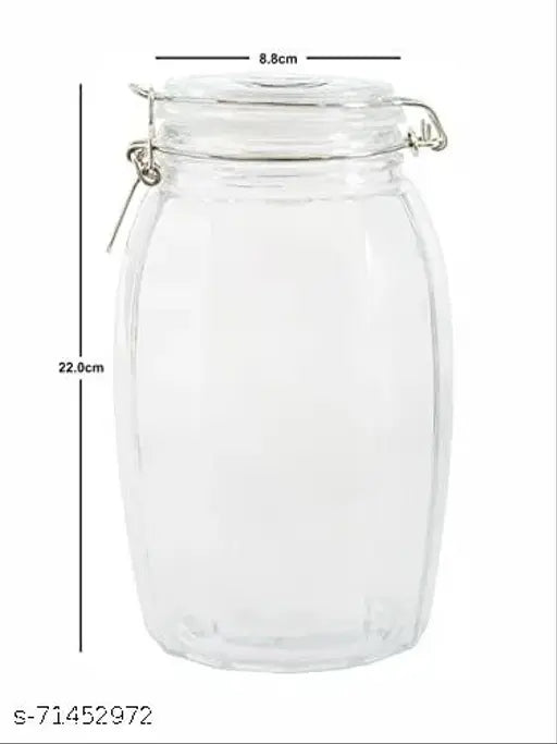 Clear glass food storage jars, airtight and 1800ml capacity, ideal for storing dry goods