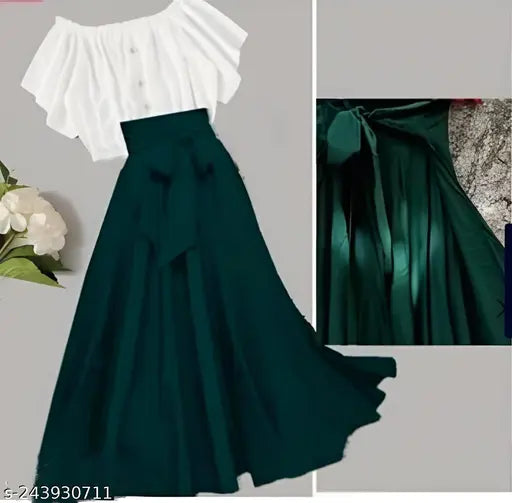 Crepe, glamorous Indian set: Modern top & classy bottom (Size 28)