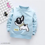 Blue cotton blend fleece kids sweatshirt with printed dog design, perfect for winter wear and various occasions