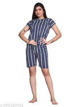 Trendy fashionable women's polycotton night suit set: print shorts & top for comfort at home, elastic waist
