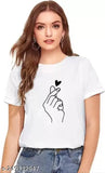Stylish, fashionable women's polycotton t-shirt with short sleeves and printed design. Available in sizes S to XL, colors include black, sea green, and maroon. Quality direct from Indihar Fashion