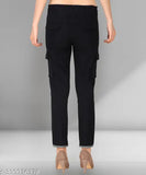 Stretchable premium black denim cargo joggers, anti-shrink fabric, women's plus size (32-5X), baggy fit with tie-ups