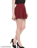 Polycotton flared skater skirt with inner shorts, solid color, high waistband and laser cutout scallop texture - Imported from India, fits sizes 26-36 (XS-XXL)
