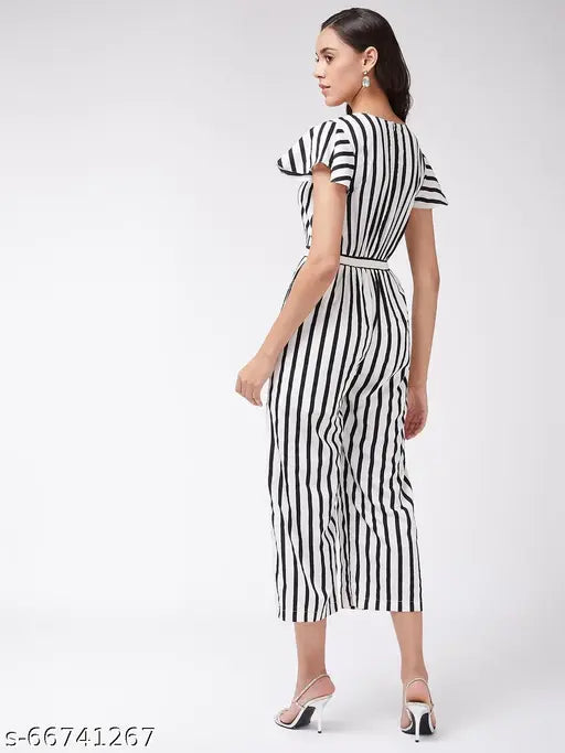 Monochromatic striped polyester jumpsuit for women, XS-XL sizes, made in India