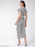 Monochromatic striped polyester jumpsuit for women, XS-XL sizes, made in India