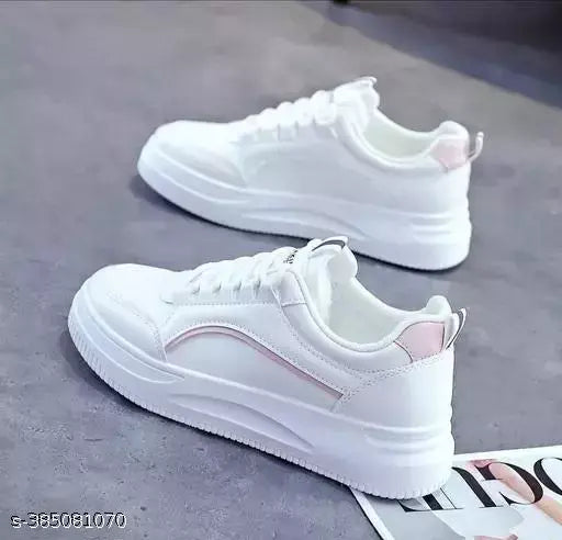 Skybob synthetic sneakers for women and girls, solid pattern lace-up sneakers for partywear, walking, running, and casual sports