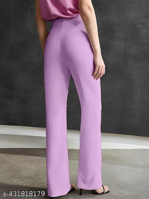 High rise cotton blend trousers for women, solid net design - India-made, size S, M, L, XL, XXL