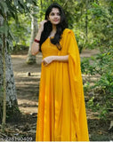Yellow georgette solid work gown on hanger, size S (bust 36in, length 54in), made in India