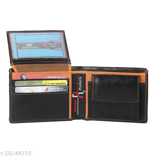 Solid Pu leather men's formal wallet, features 2 compartments & 3 card slots. Gift-boxed, perfect for travel or parties." (107 characters)