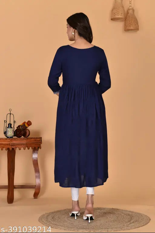 Stylish rayon kurti with three-quarter sleeves, solid color, women's Naira cut from India