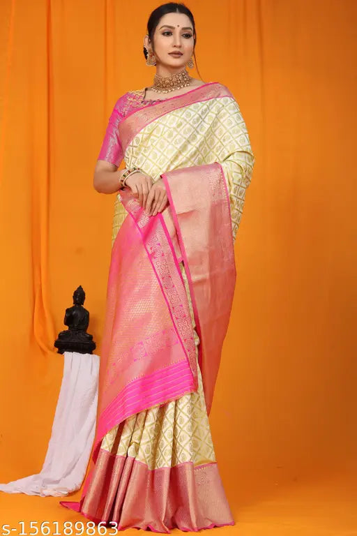 Soft cotton silk saree with jacquard zari weaving, free size, India origin