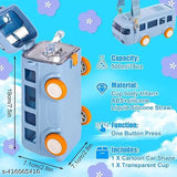 Blue Bus Shape Water Bottle - BPA-free ABS & Tritan plastic, Leak-proof kids toy water bottle with adjustable shoulder, silicone straw, and removable wheels (Set of 1)