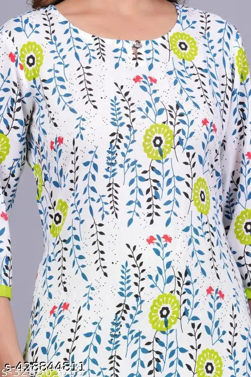 Rayon women's kurta-pant set, printed net, three-quarter sleeves, palazzo style, soft cotton feel, Bamsom Wear
