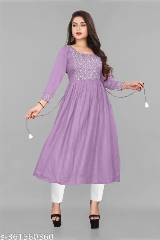 Embroidered viscose rayon kurti, three-quarter sleeves, Indian origin