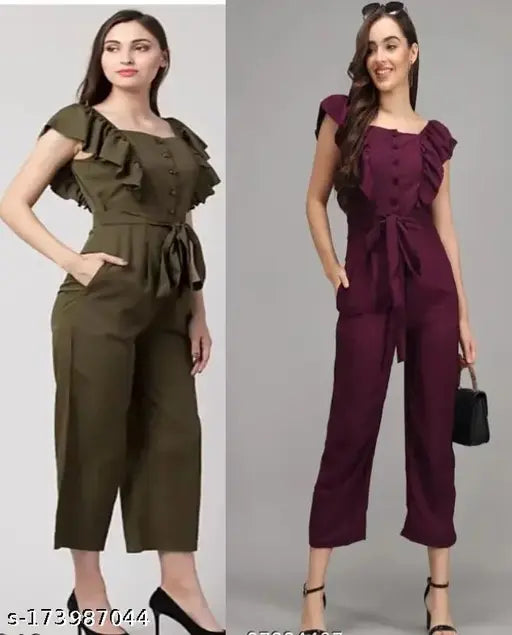 Trending purple-olive poly crepe printed net jumpsuit combo, versatile fashion for women, India-origin