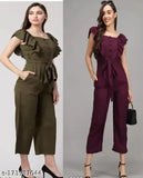 Trending purple-olive poly crepe printed net jumpsuit combo, versatile fashion for women, India-origin