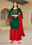 Rayon embroidered dupatta set for women, three-quarter sleeves, India origin