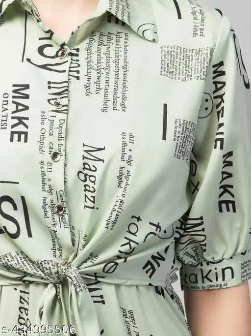 Green crepe three-quarter sleeve printed paperprint designer jumpsuit for girls and women, trendy fashion collection