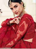 Red net embellished Abhisarika Lehenga set, semi-stitched (42m/44m/2.3m), Indian traditional party wear