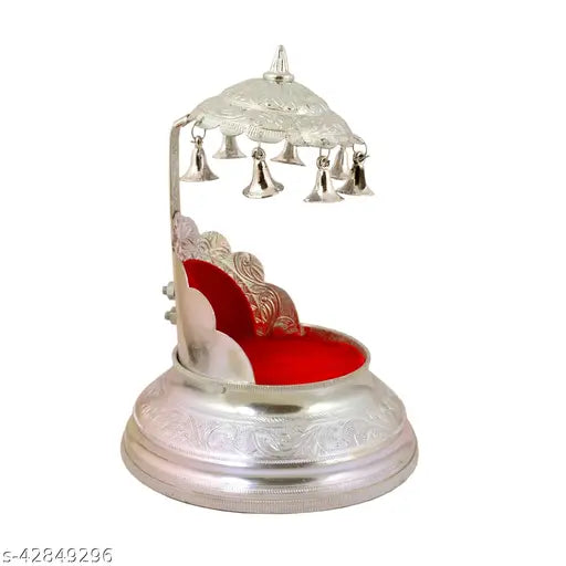Brass foldable SinghasanJhula for Lord Krishna and Ganesha, Indian handicraft showpiece with antique elegant design, ideal for home decor or temple, length 5 inch, height 4 inch, breadth 11 inch